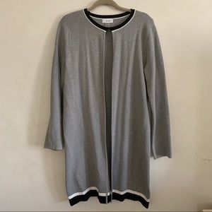 CALVIN KLEIN Grey Duster with Striped Trim